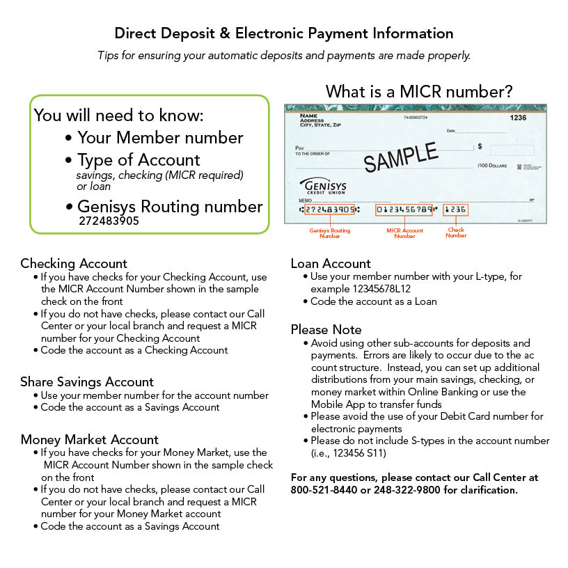 Direct Deposit & Electronic Payments Genisys® Credit Union