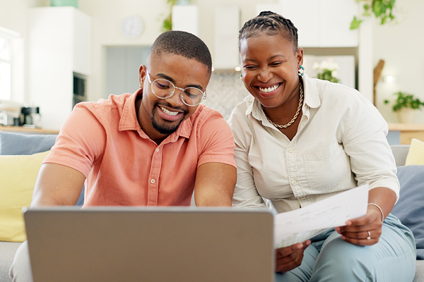 Couple looking at computer