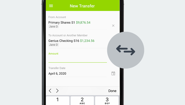mobile screen showing money transfer screen