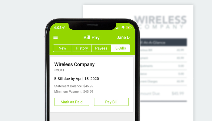 mobile screen showing bill pay feature