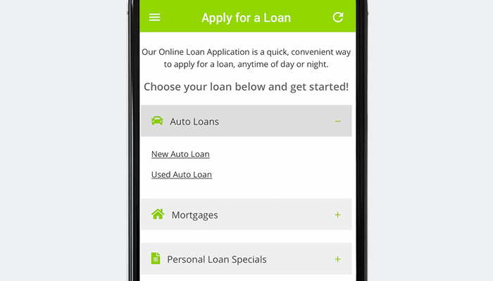 mobile screen showing online loan applications