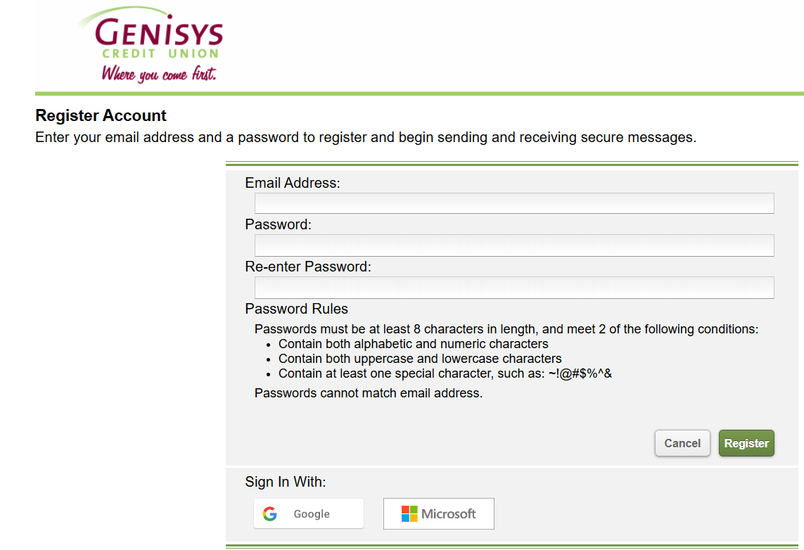 Register an account at Genisys Credit Union