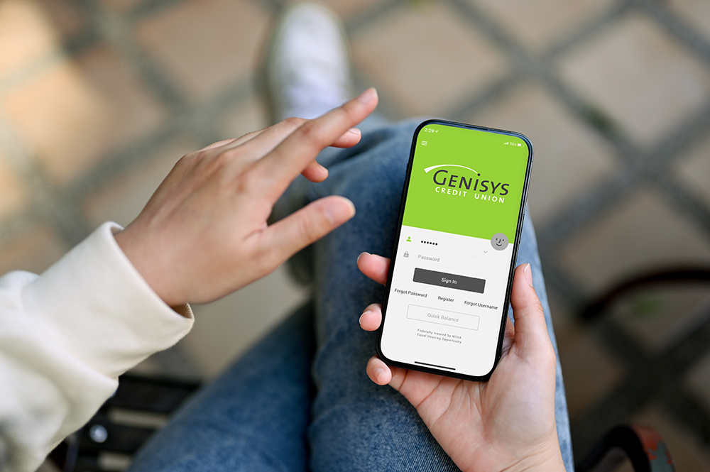 woman using genisys mobile app